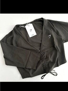 Gymshark Black Ruched Drawstring Wrap Crop Top